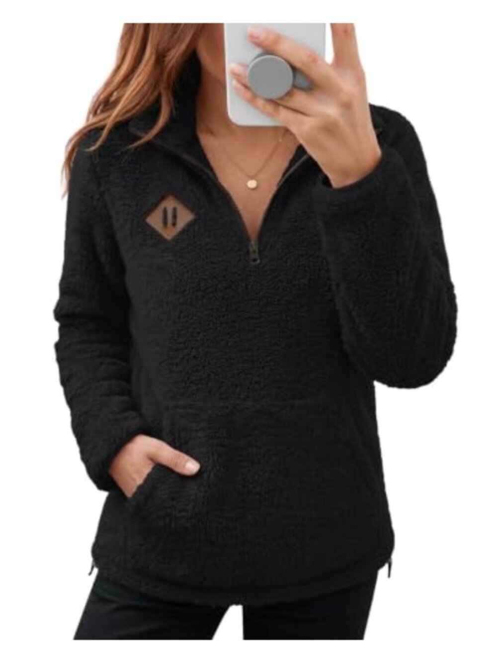 Women Fleece Pullover Sweatshirt Half Zip Kangaroo Pocket Oversized